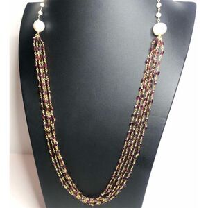 1109 Rarities Carol Brodie Multi strand Garnet & Pearl Vermeil 925 Bracelet 36"